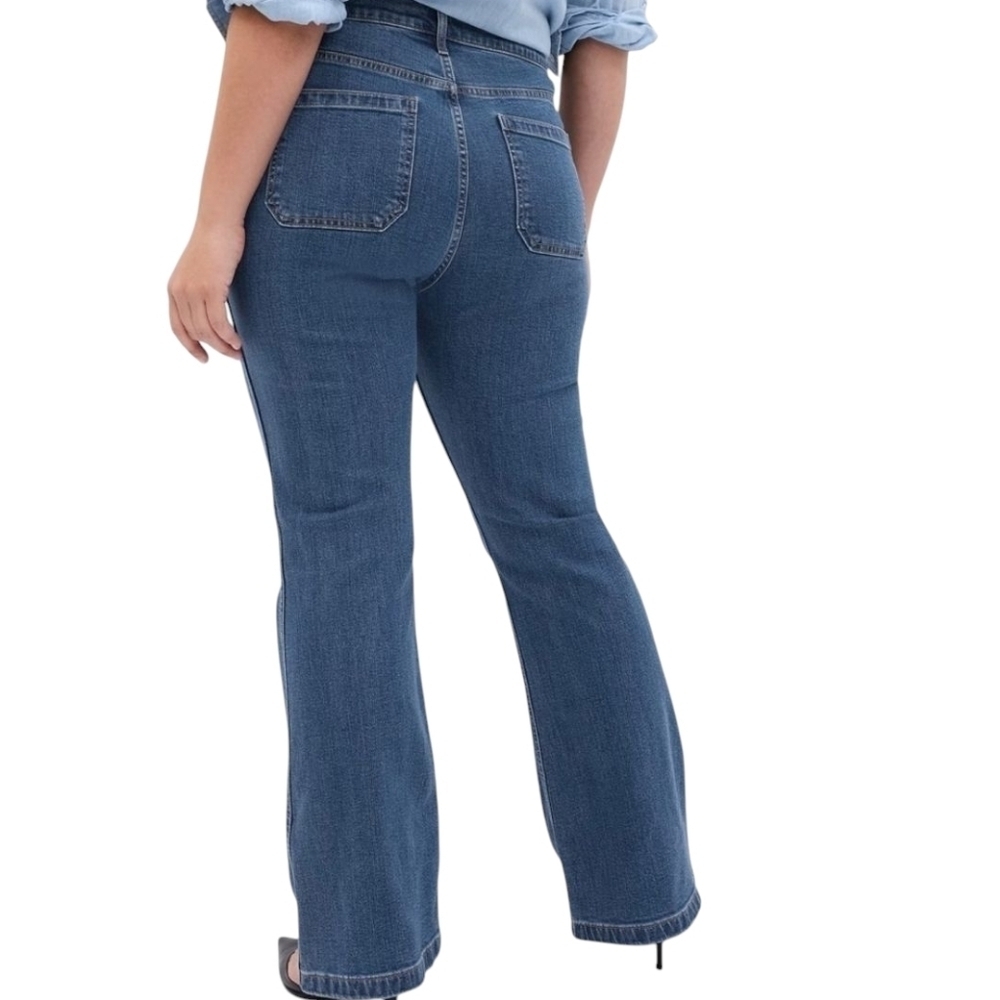 Gap | Women's Flared High Rise Medium Indigo Blue Jeans (Size 16R/33) - Picture 16 of 16